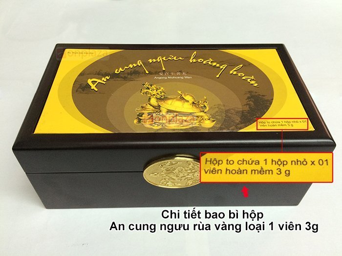 Chi tiết nguyên hộp an cung ngưu rùa vàng chính hãng
