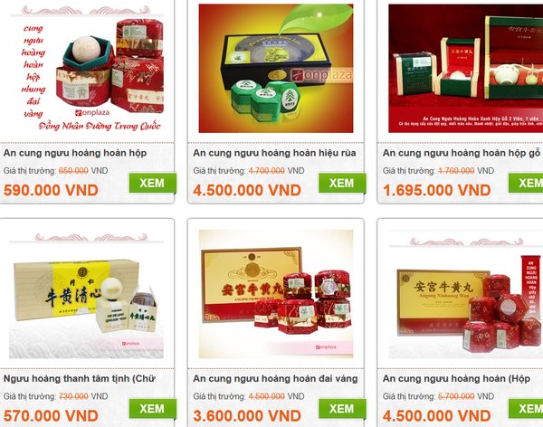 Các sản phẩm An cung ngưu hoàng hoàn Trung Quốc đang bán trên ancungnguu.com