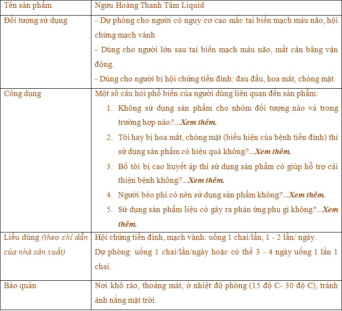 ttsp Ngưu Hoàng Thanh Tâm Liquid A035 ttsp Ngưu Hoàng Thanh Tâm Liquid A035
