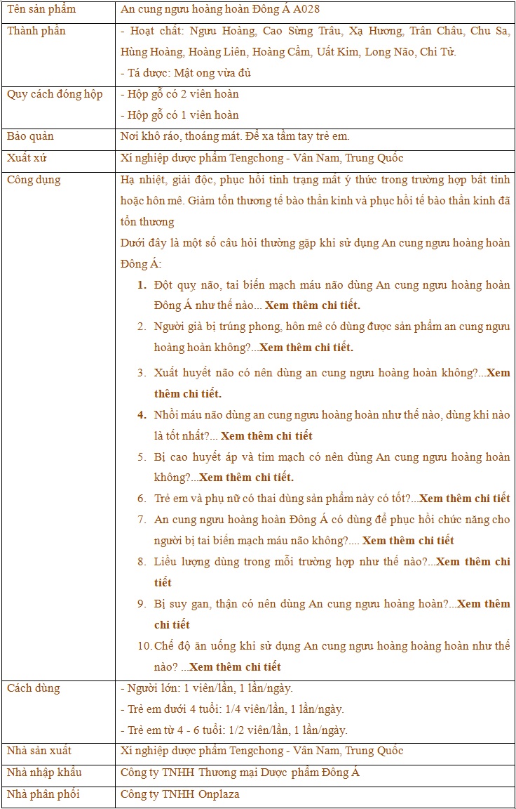 An cung ngưu hoàng hoàn Đông Á A028 10 An cung ngưu hoàng hoàn Đông Á A028 10