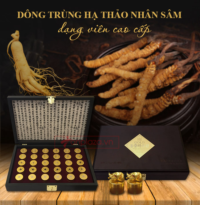 Đông trùng hạ thảo nhân sâm Hàn Quốc hộp gỗ 30 viên