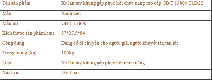 Xe lăn tay khung gấp phục hồi chức năng cao cấp GB/T 13800 TM022 1